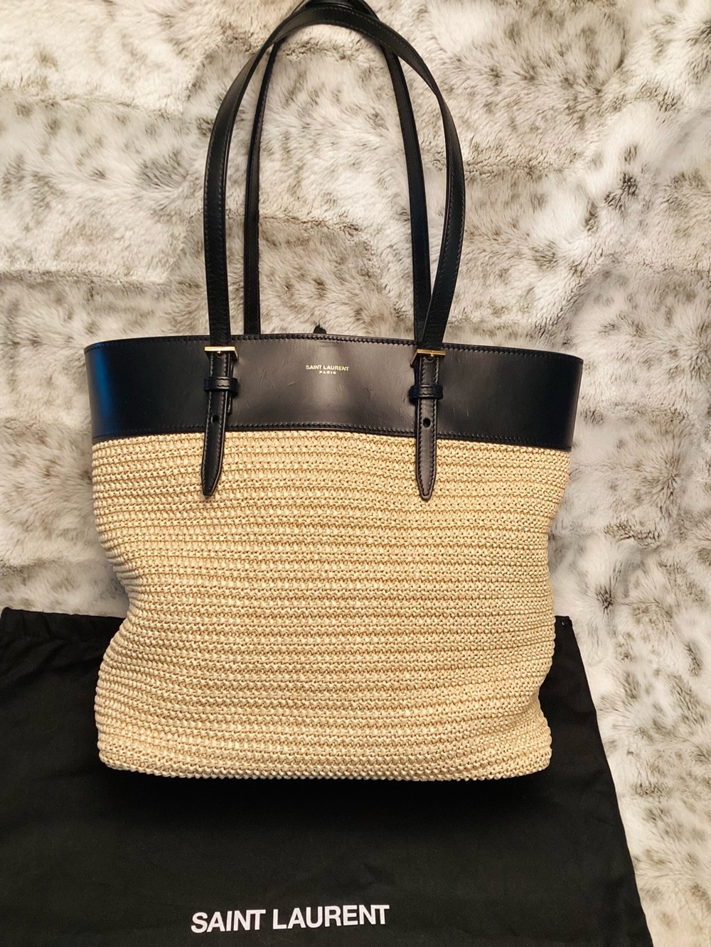 Saint Laurent Boucle Raffia Shopper Tote